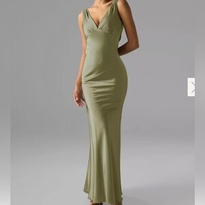 AWBridal RACHAEL Satin Green Maxi Dress